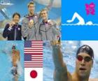 Yüzme Erkekler 100 metre sırtüstü podyum, Matt Grevers, Nick Thoman (ABD) ve Ryosuke Irie (Japonya) - Londra 2012-